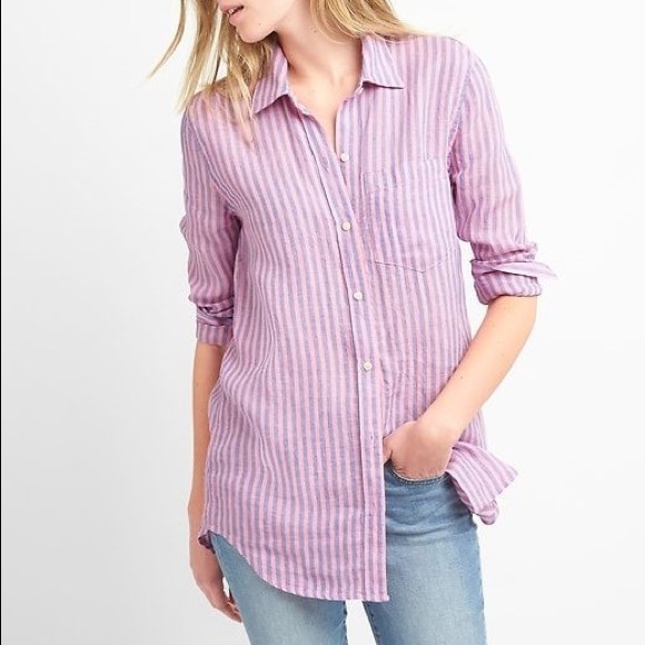 Gap Linen button down Boyfriend Fit oversized small striped long sleeved shirt! - Picture 11 of 11